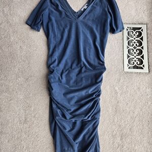 Blue V-Neck Ruched Dress JAMES PERSE